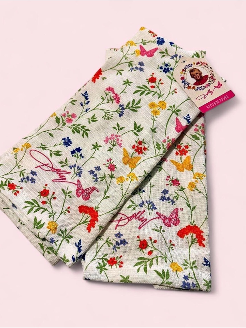 2 NWT Dolly Floral Butterfly Kitchen Towels - Multicolor